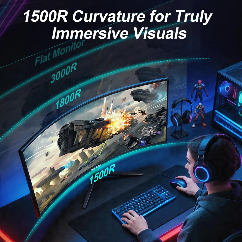 HGFRTEE 34 Inch Curved Gaming Monitor WQHD 3440x1440 165Hz 1500R Ultrawide 21:9 HDR Immersive Gaming Experience, B340Q