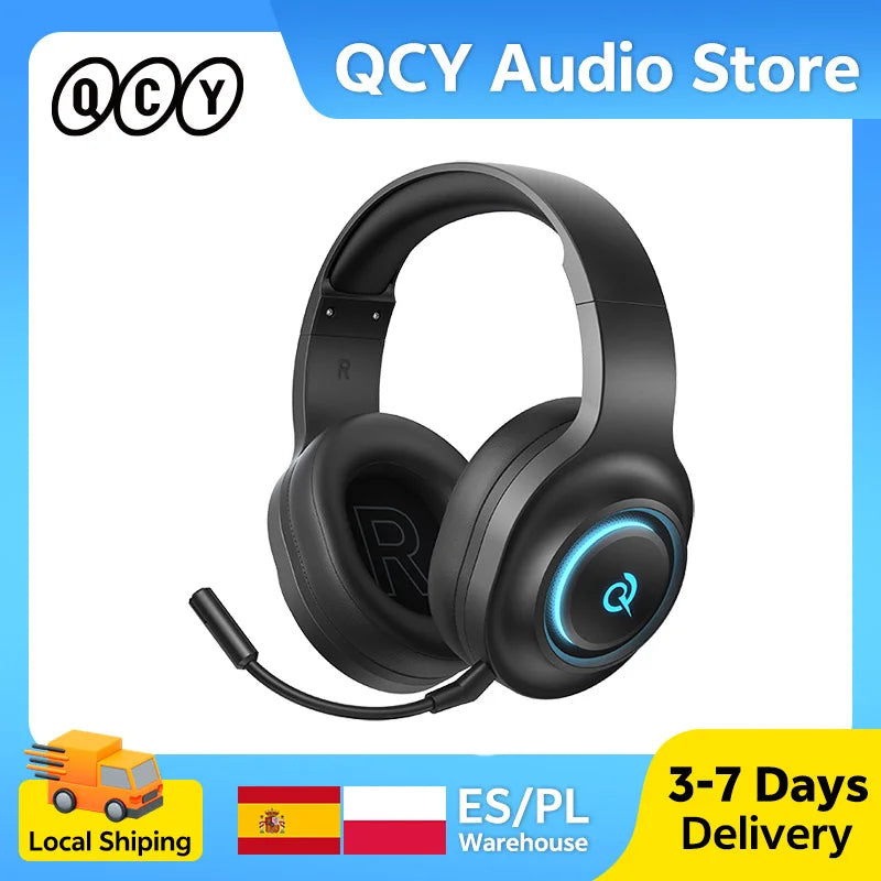 QCY Heroad V200 Over-Ear Headphones Bluetooth 6.0 Wireless Earphones 50mm Driver 7.1 Surround Sound RGB Gaming Headset with Mic