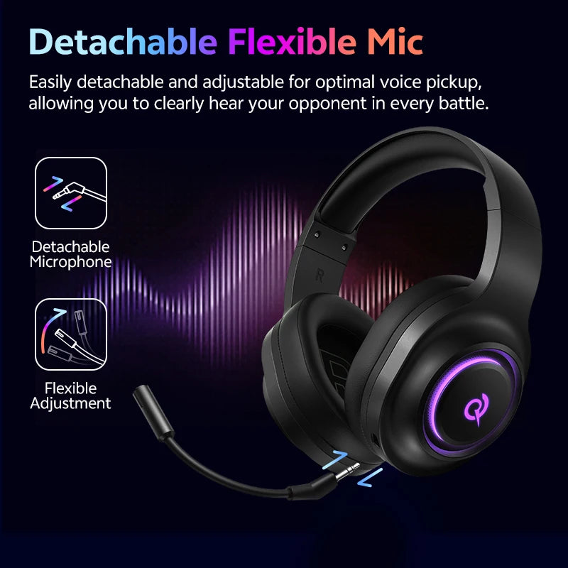 QCY Heroad V200 Over-Ear Headphones Bluetooth 6.0 Wireless Earphones 50mm Driver 7.1 Surround Sound RGB Gaming Headset with Mic