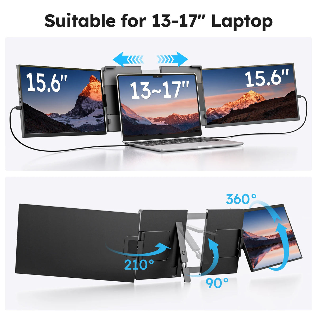 15.6inch Triple Screen Extender For Laptops 1080P FHD IPS Portable Dual External Monitors For Macbook Windows Extension 13-17