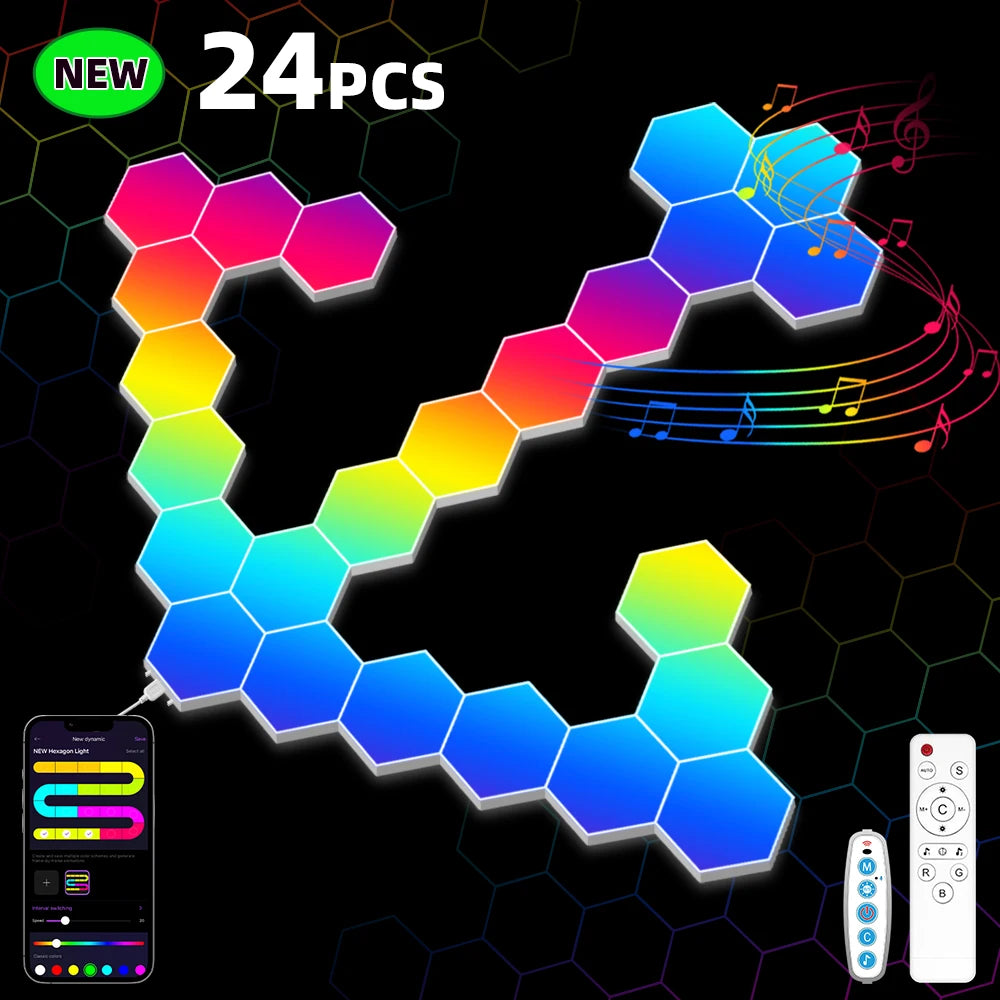 RGB Intelligent Hexagonal Wall Lamp Color Changing Ambient Night Light Hexagona Shape MeRGBW APP DIY Music Sync Game Room Home