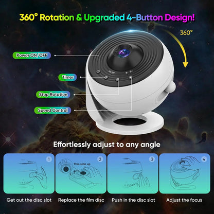 PRO Upgrade 360° Rotatable Starry Sky Galaxy Projector,13 in 1 Star Night Light with Fog and Milky Way Effects for Bedroom Gifts
