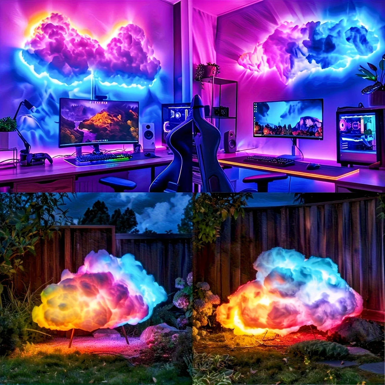 3D Gewitterwolke LED Nachtlicht | USB, RGB Strip, Gaming Zimmer Dekoration