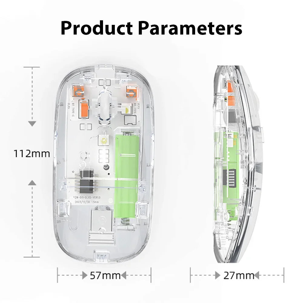Dual-Mode Bluetooth Gaming Maus – Kabellos, 1600 DPI, Transparent Design