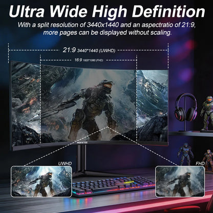 HGFRTEE 34 Inch Curved Gaming Monitor WQHD 3440x1440 165Hz 1500R Ultrawide 21:9 HDR Immersive Gaming Experience, B340Q