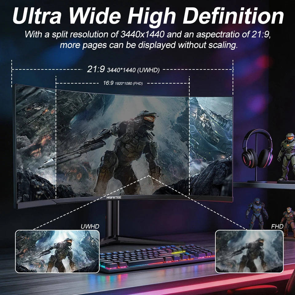 HGFRTEE 34 Inch Curved Gaming Monitor WQHD 3440x1440 165Hz 1500R Ultrawide 21:9 HDR Immersive Gaming Experience, B340Q