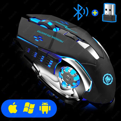 Kabellose Bluetooth Gaming Maus | 2.4G USB, Wiederaufladbar, RGB Beleuchtung