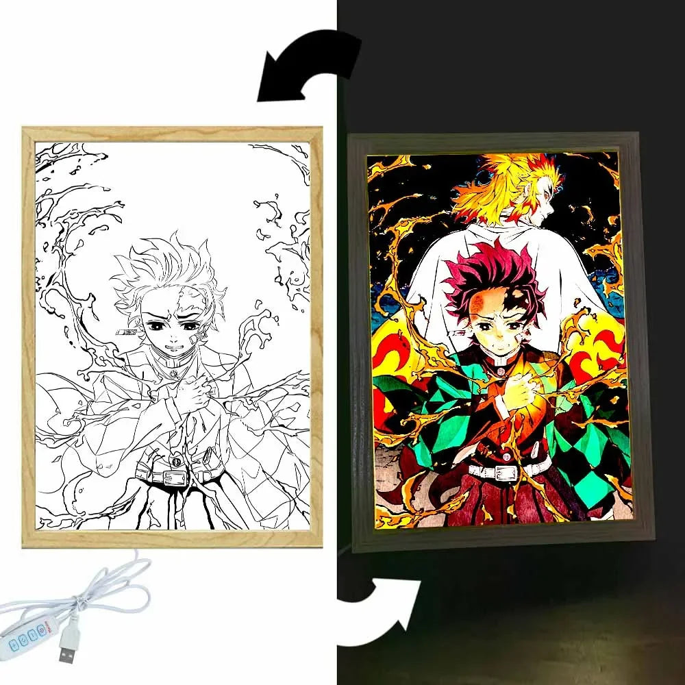 Premium Anime 3D-Lichtbild aus Echtholz