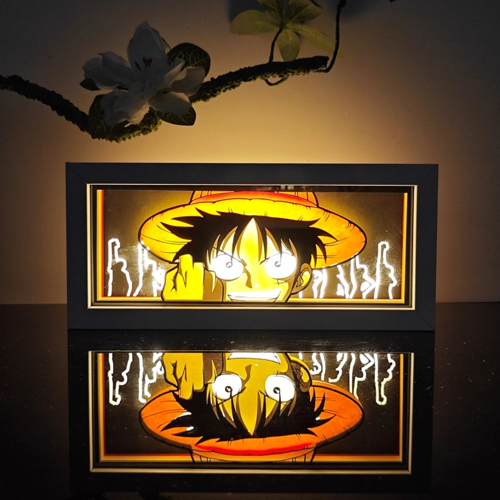 Handgefertigte 3D-Anime-Lichtbox aus Holz