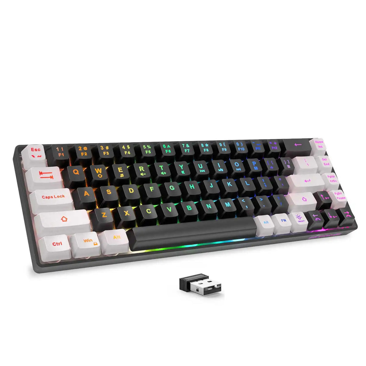 GEODMAER Wireless Gaming Keyboard Rechargeable Backlit Gaming Keyboard 68 Keys Membrane Keyboard for PC English/Spanish Layout