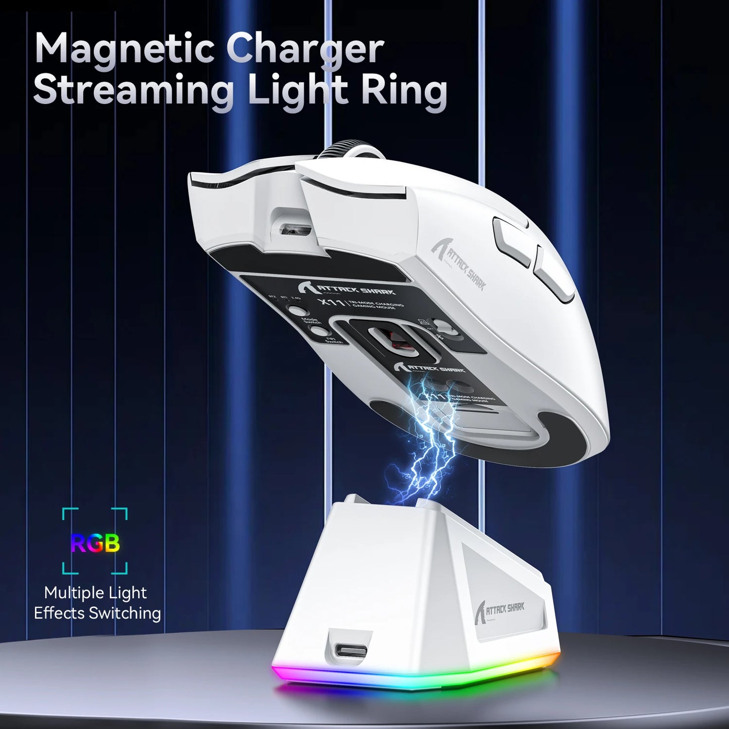 Kabellose Dual-Mode Gaming Maus – Transparent, 1600 DPI, Bluetooth & 2.4G