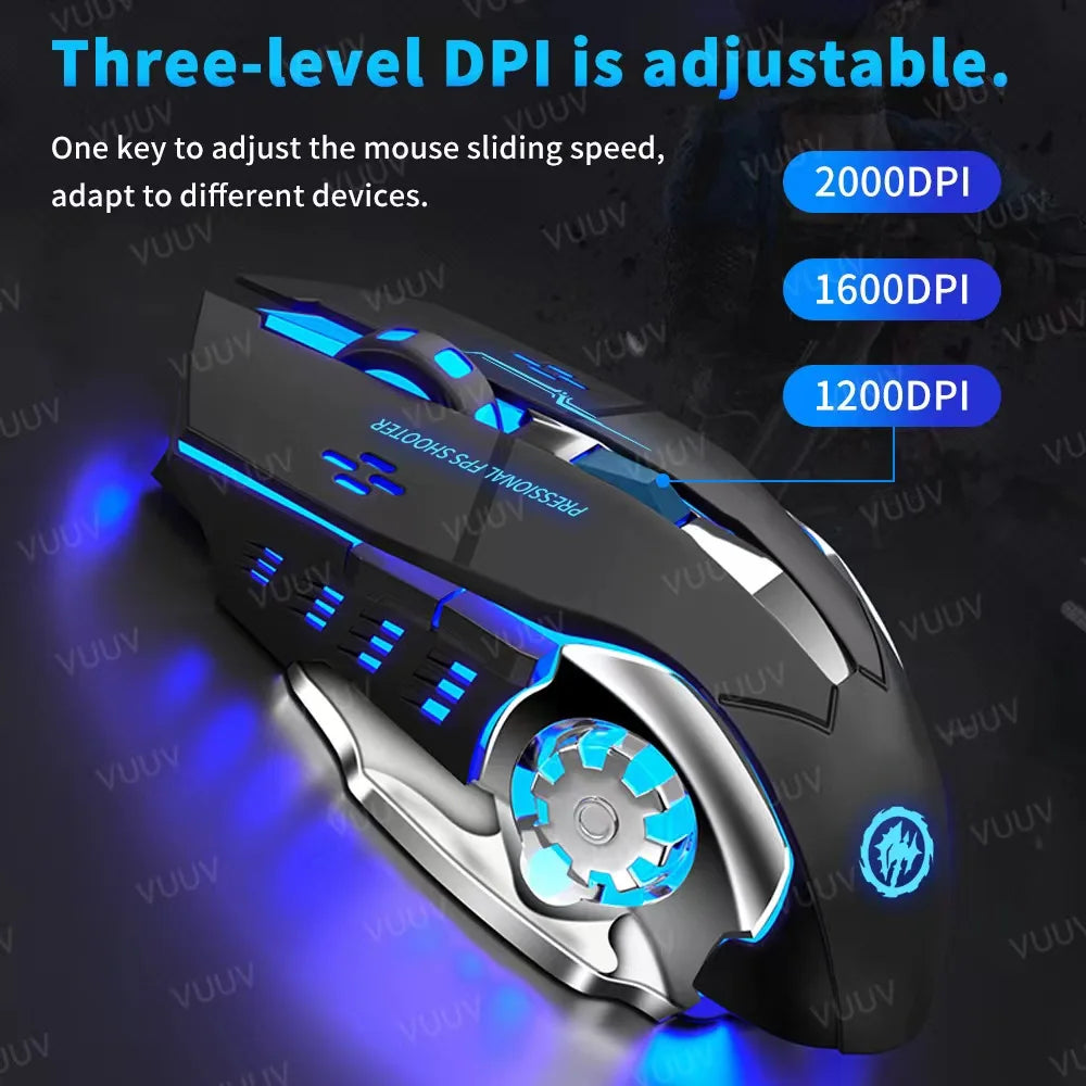 Kabellose Bluetooth Gaming Maus | 2.4G USB, Wiederaufladbar, RGB Beleuchtung