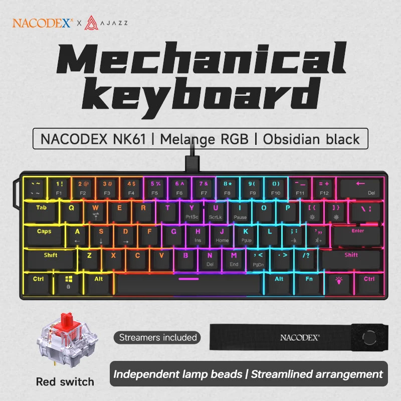 AJAZZ NK61 Mechanisches Gaming Keyboard 60% | RGB, Hot-Swap, Red Switch