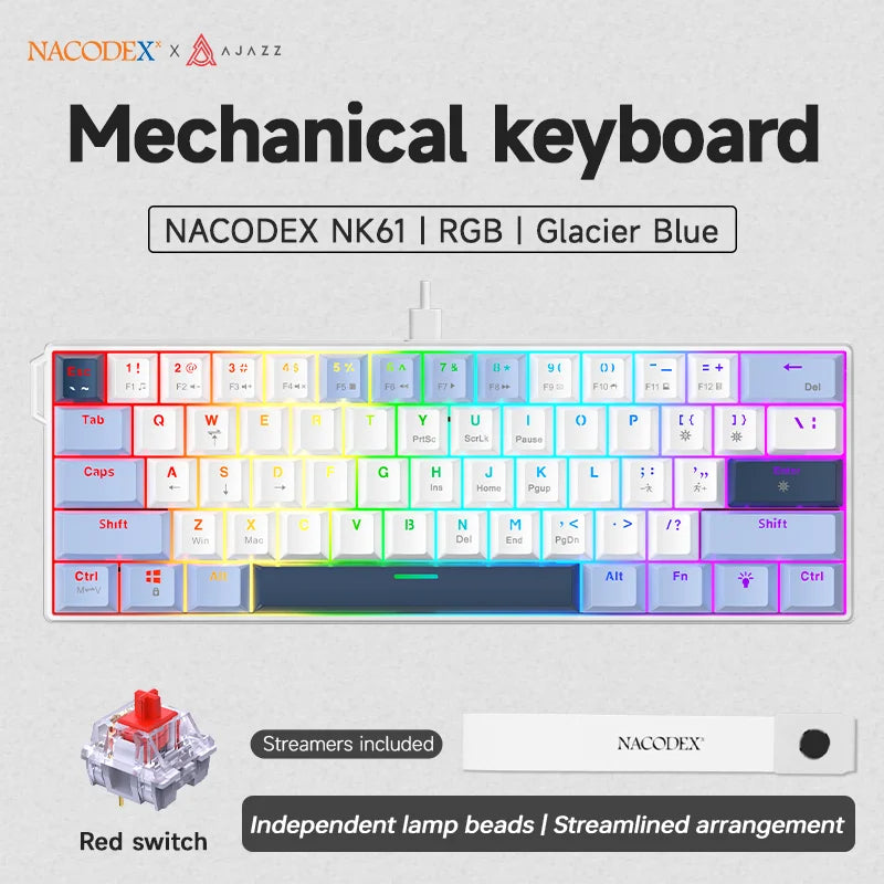 AJAZZ NK61 Mechanisches Gaming Keyboard 60% | RGB, Hot-Swap, Red Switch