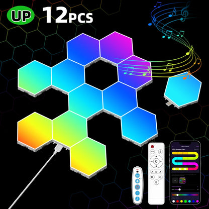 RGB Intelligent Hexagonal Wall Lamp Color Changing Ambient Night Light Hexagona Shape MeRGBW APP DIY Music Sync Game Room Home