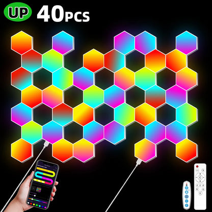 RGB Intelligent Hexagonal Wall Lamp Color Changing Ambient Night Light Hexagona Shape MeRGBW APP DIY Music Sync Game Room Home