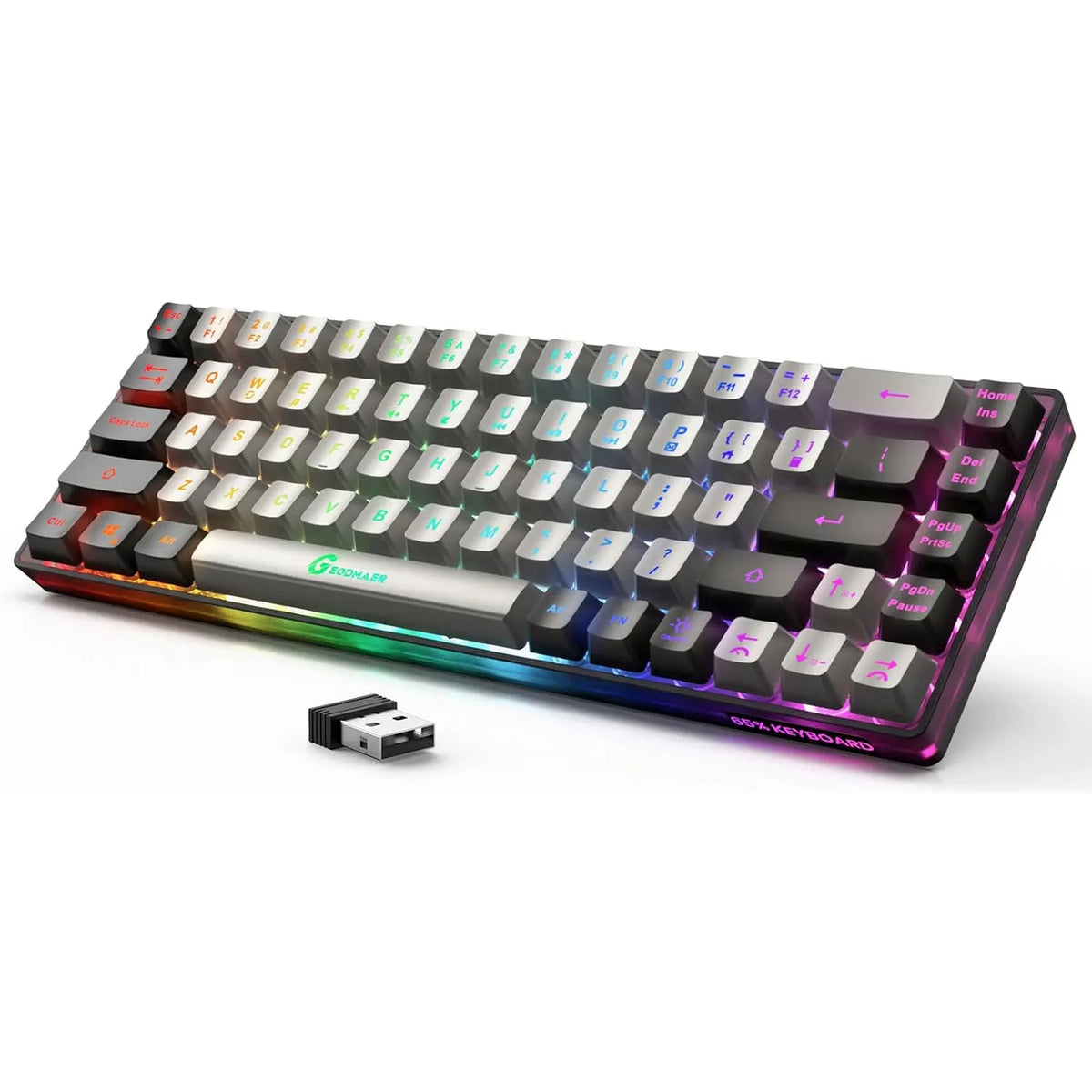 GEODMAER Wireless Gaming Keyboard Rechargeable Backlit Gaming Keyboard 68 Keys Membrane Keyboard for PC English/Spanish Layout