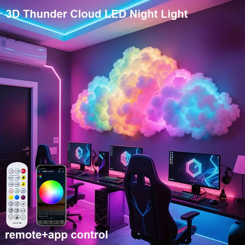 3D Gewitterwolke LED Nachtlicht | USB, RGB Strip, Gaming Zimmer Dekoration