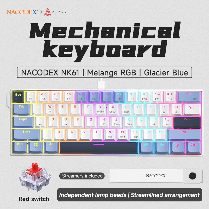 AJAZZ NK61 Mechanisches Gaming Keyboard 60% | RGB, Hot-Swap, Red Switch