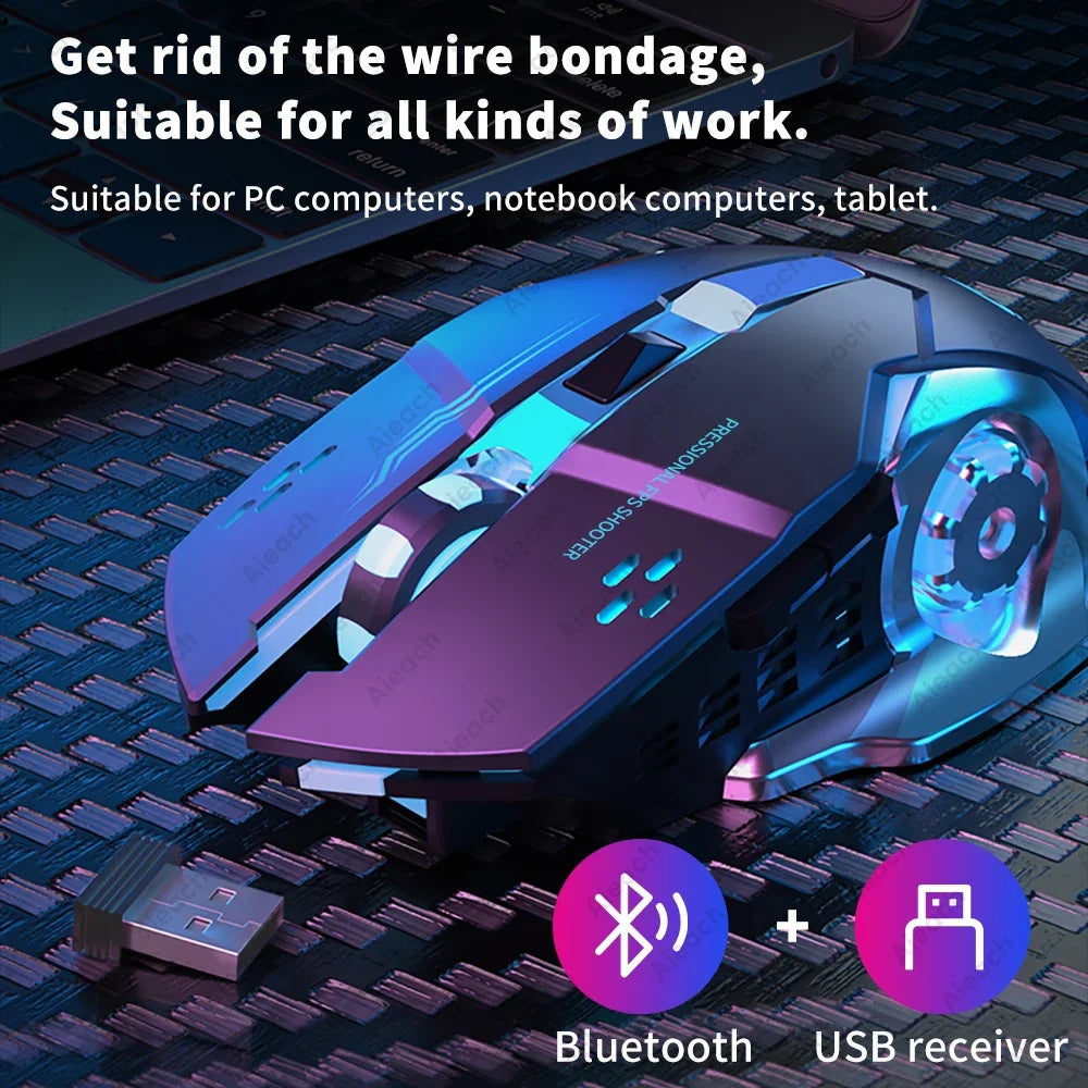 Kabellose Bluetooth Gaming Maus | 2.4G USB, Wiederaufladbar, RGB Beleuchtung