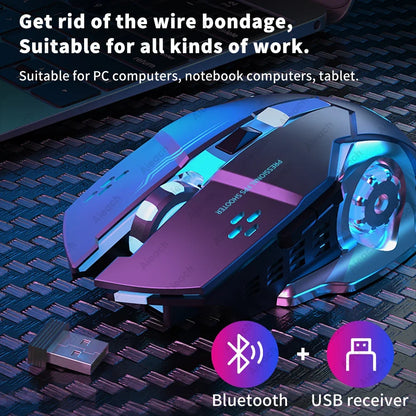 Kabellose Bluetooth Gaming Maus | 2.4G USB, Wiederaufladbar, RGB Beleuchtung