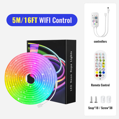 Neon RGB LED Rope Lights LED Strip Lights Outdoor Waterproof with Music Sync, LED Lights for Bedroom with Remote and App