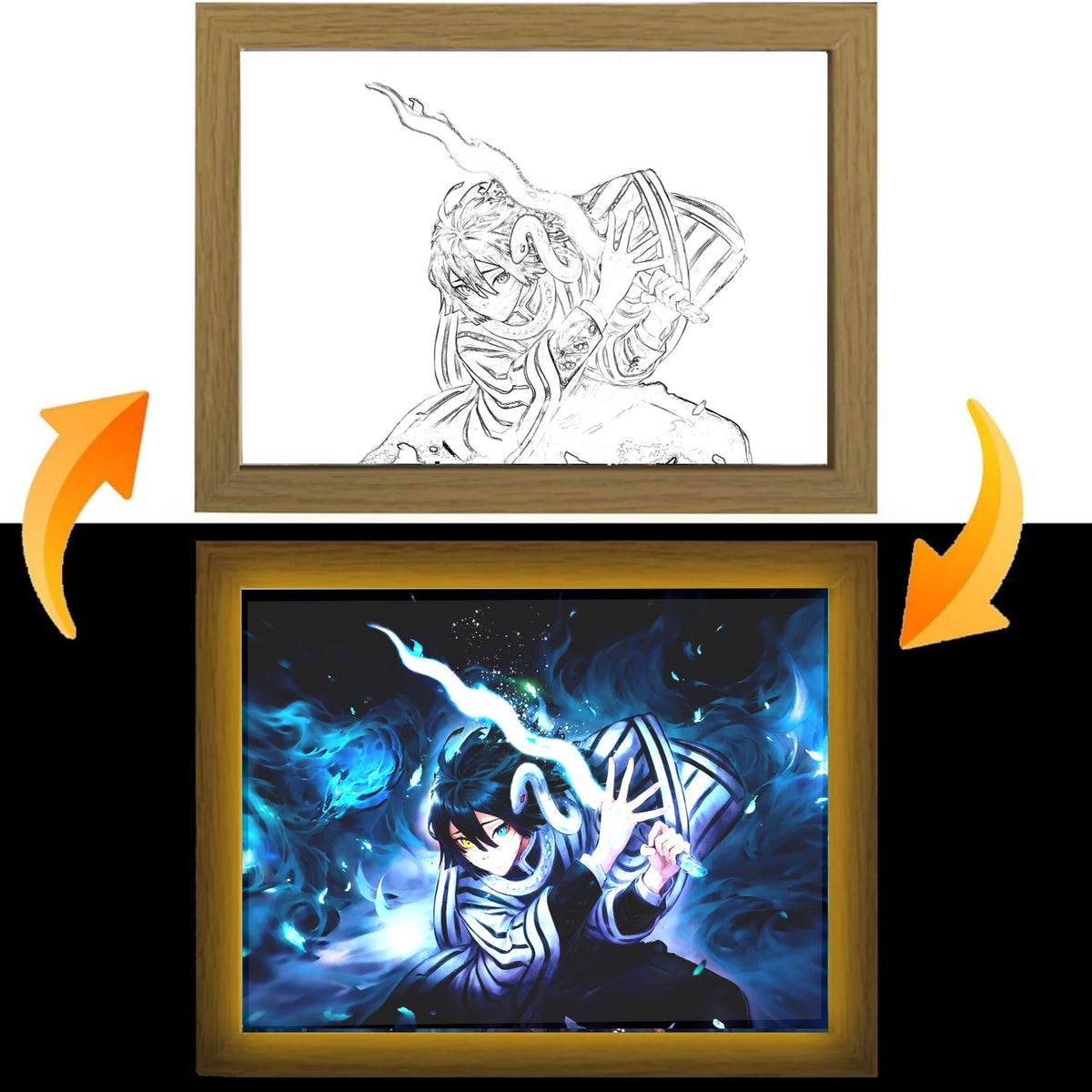 Premium Anime 3D-Lichtbild aus Echtholz