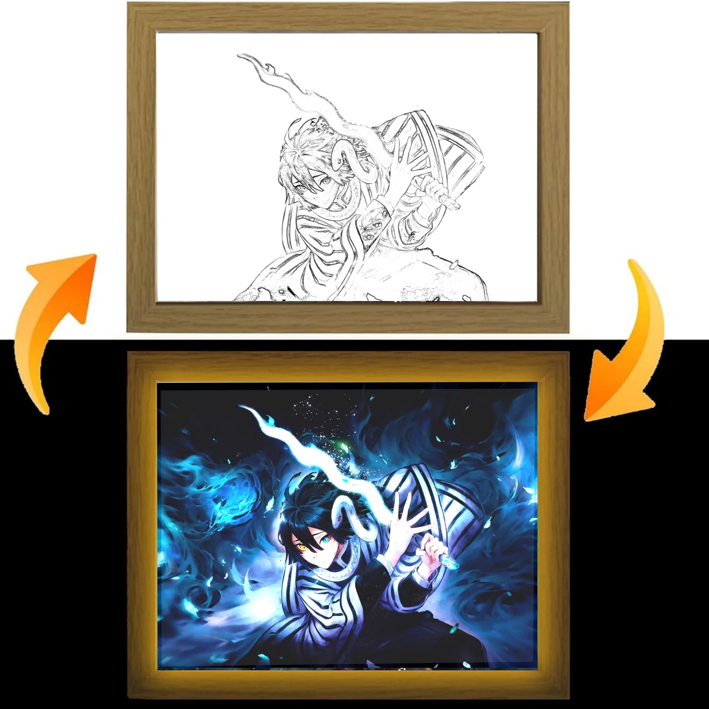 Premium Anime 3D-Lichtbild aus Echtholz