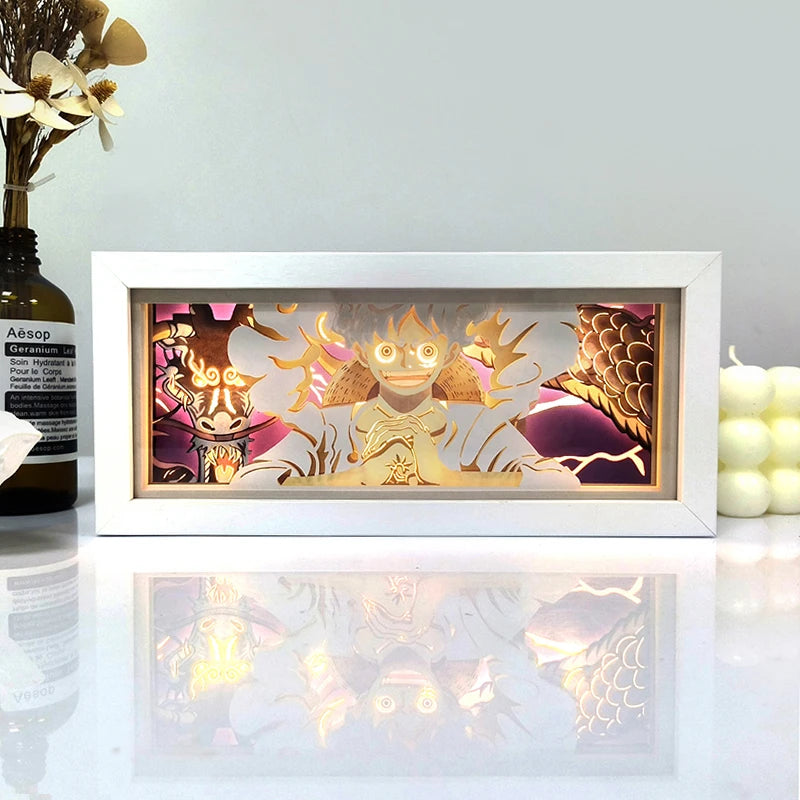 Handgefertigte 3D-Anime-Lichtbox aus Holz