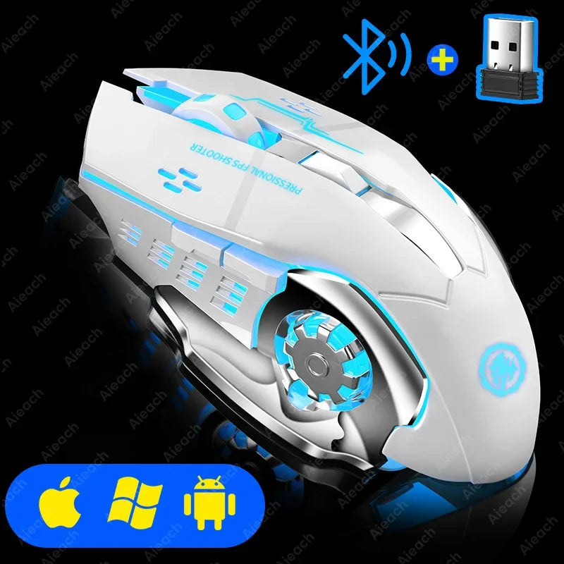 Kabellose Bluetooth Gaming Maus | 2.4G USB, Wiederaufladbar, RGB Beleuchtung